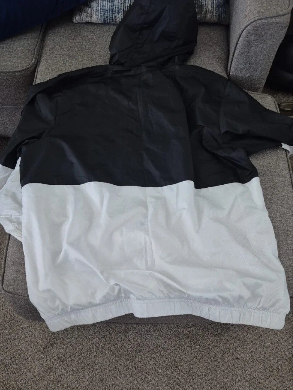 adidas Black and White Hooded Windbreaker with Three-Stripes